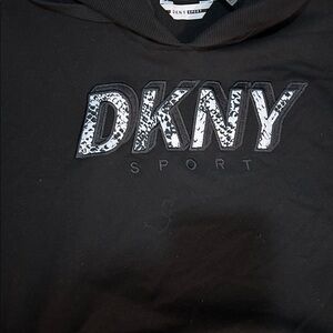 DKNY Black Logo-Trim Hooded minidress